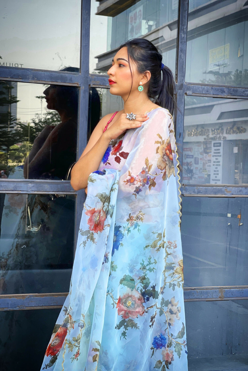 Vamsee Saras Sky Organza Saree | Grocsy