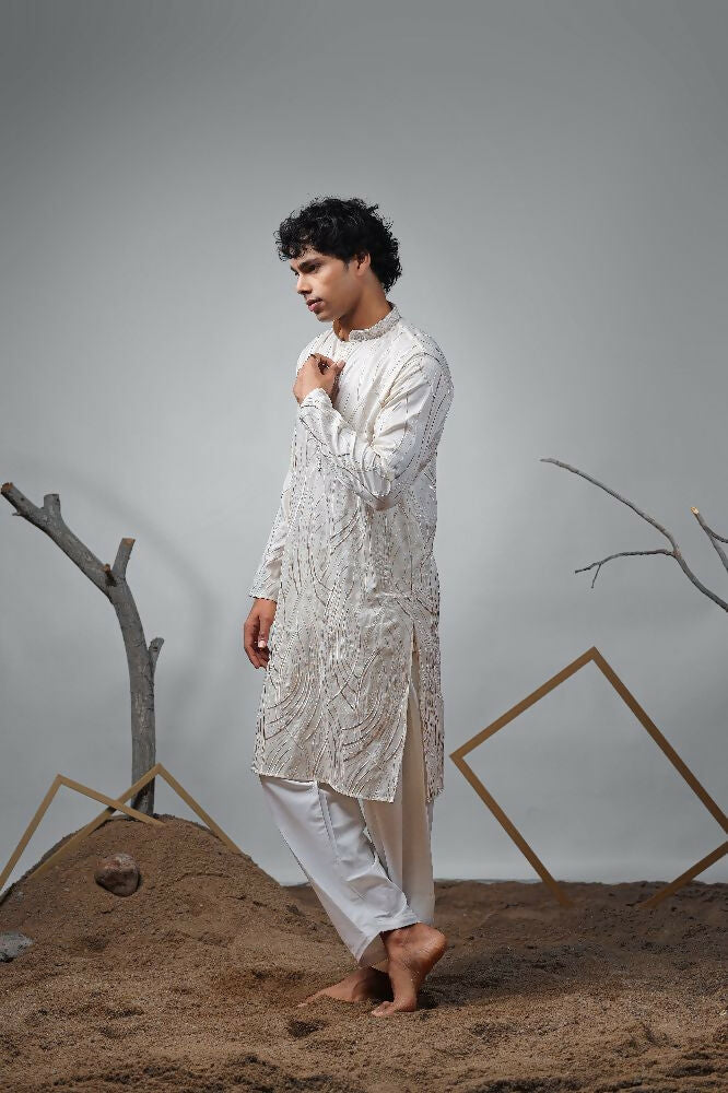 Off White Viscose Designer Embroidery Work Kurta Set - Mahotsav | Grocsy
