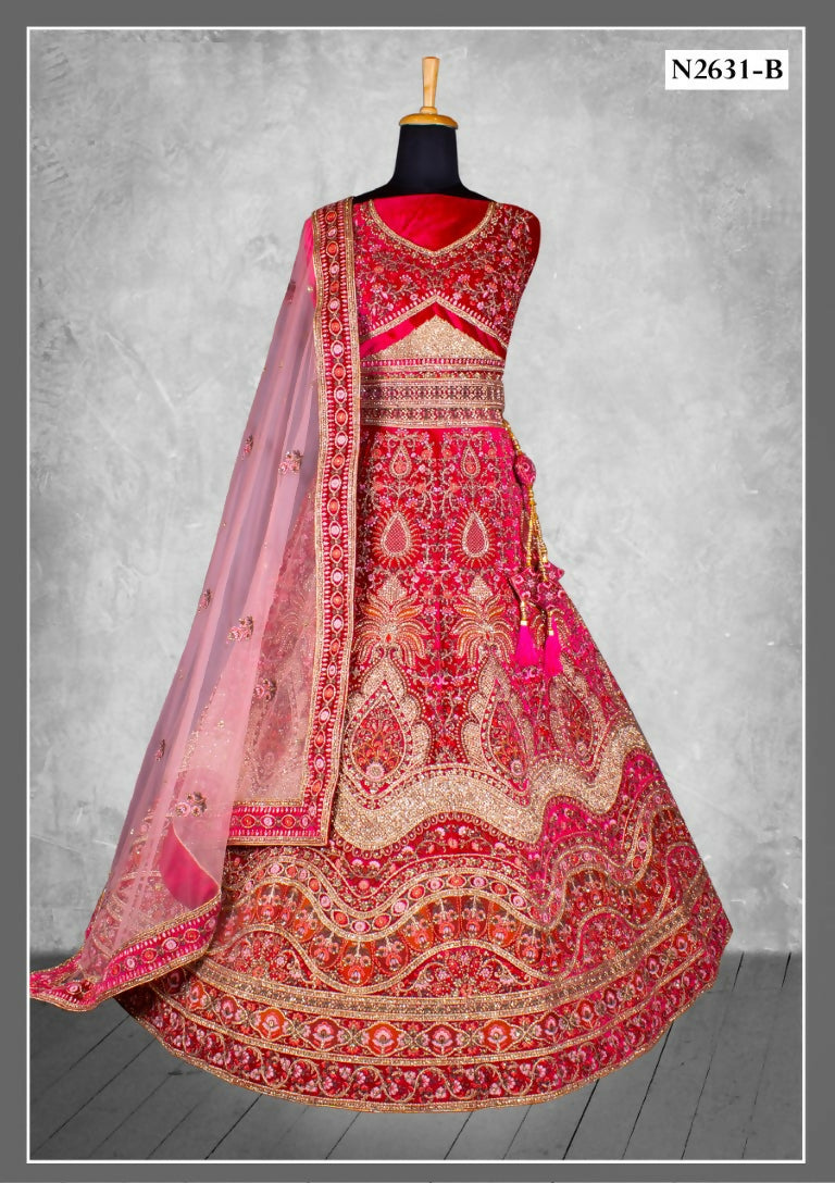 Pink Velvet Thread With Hand Work Lehenga Choli - Nimaya Tyohar | Grocsy