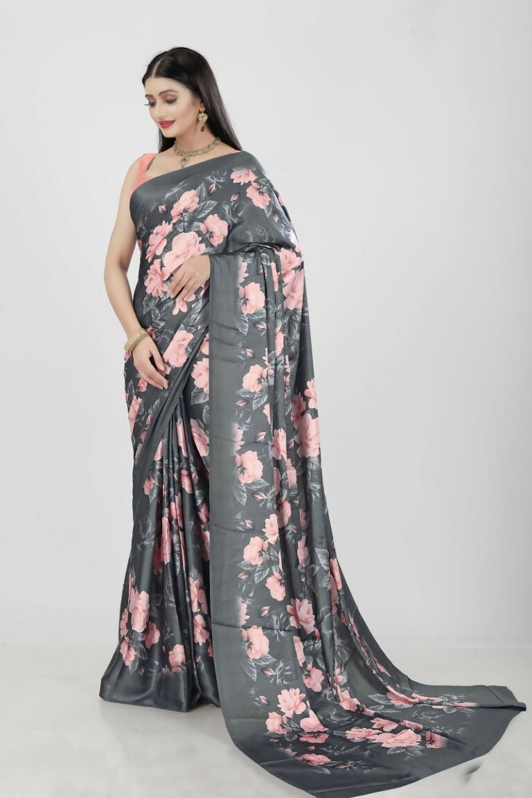 Aayaa Designer Printed Satin Saree - Multi Color | Grocsy