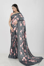 Aayaa Designer Printed Satin Saree - Multi Color | Grocsy