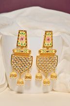 Traditional Gold-Polished Meenakari Beige Jhumka Jhumki Earrings By House of Ree - House of Ree