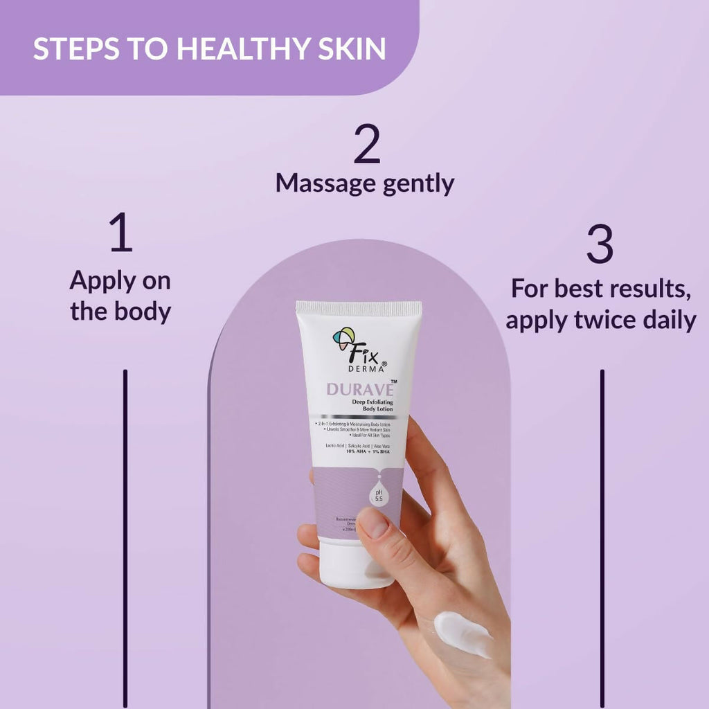 Fixderma Durave 10% AHA + 1% BHA Deep Exfoliating Body Lotion with Lactic & 1% Salicylic Acid | Grocsy