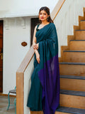 Zibaa Hand-Dyed Mul Cotton Peacock Green Saree with Tassels | Grocsy