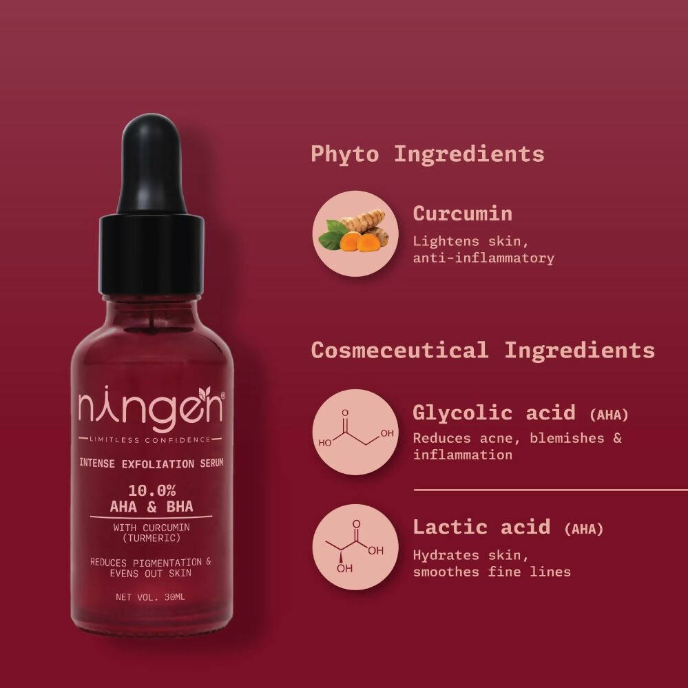 Ningen Intense Exfoliation Serum - 10% AHA BHA with Curcumin | Grocsy