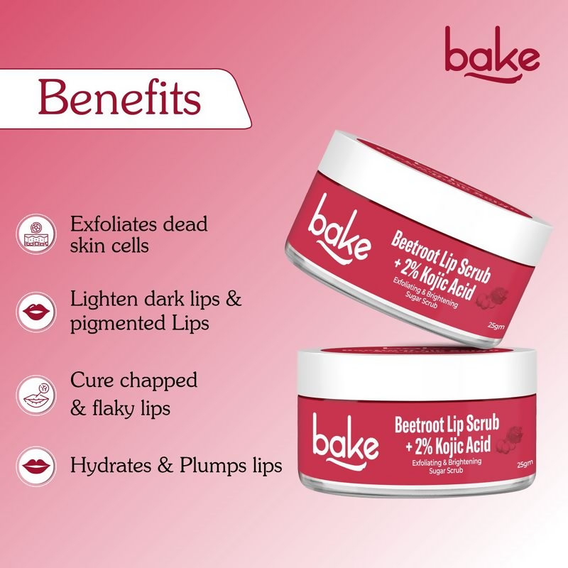 Bake 2% Kojic Acid Beetroot Lip Scrub For Dark Lips & Pigmentation | Grocsy