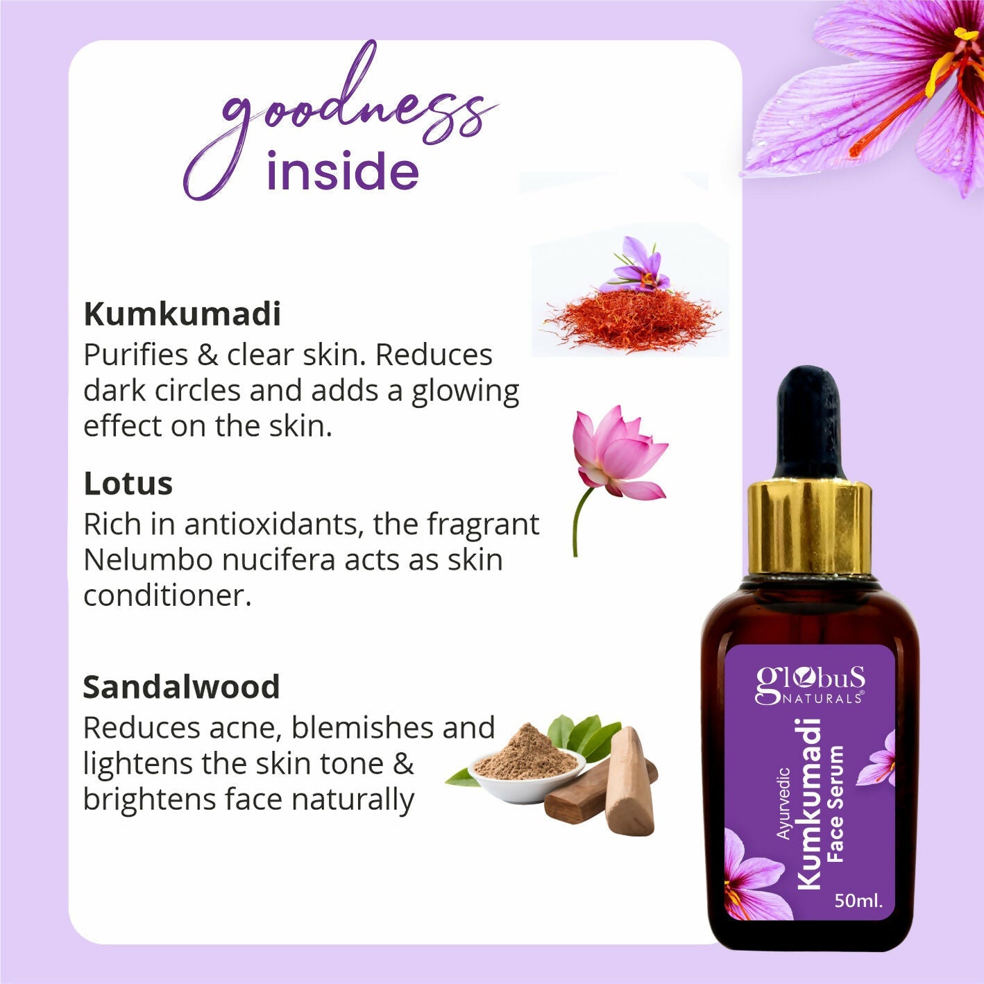 Globus Naturals Ayurvedic Kumkumadi Skin Lightening Face Serum | Grocsy