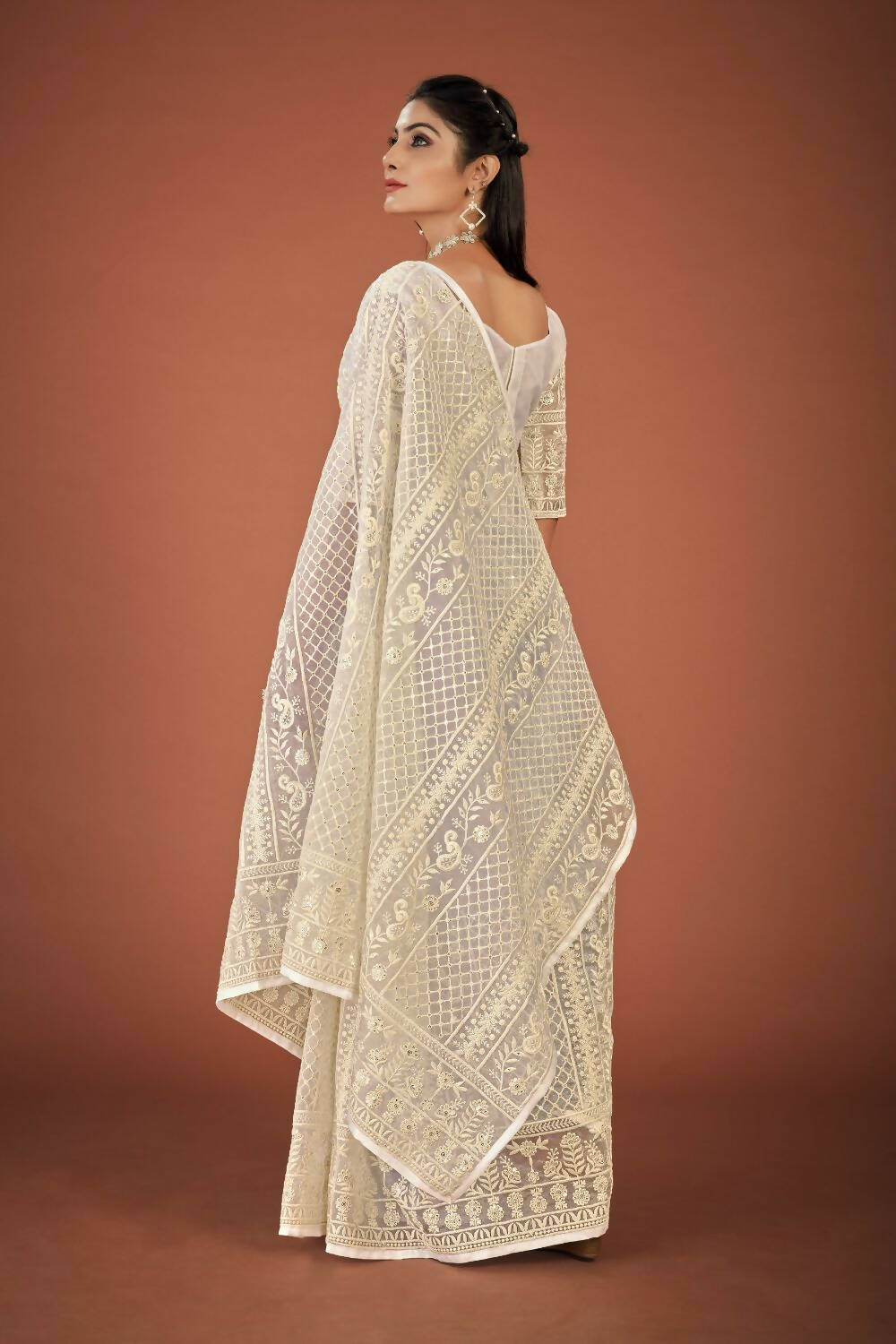 Vamsee White Organza Saree | Grocsy