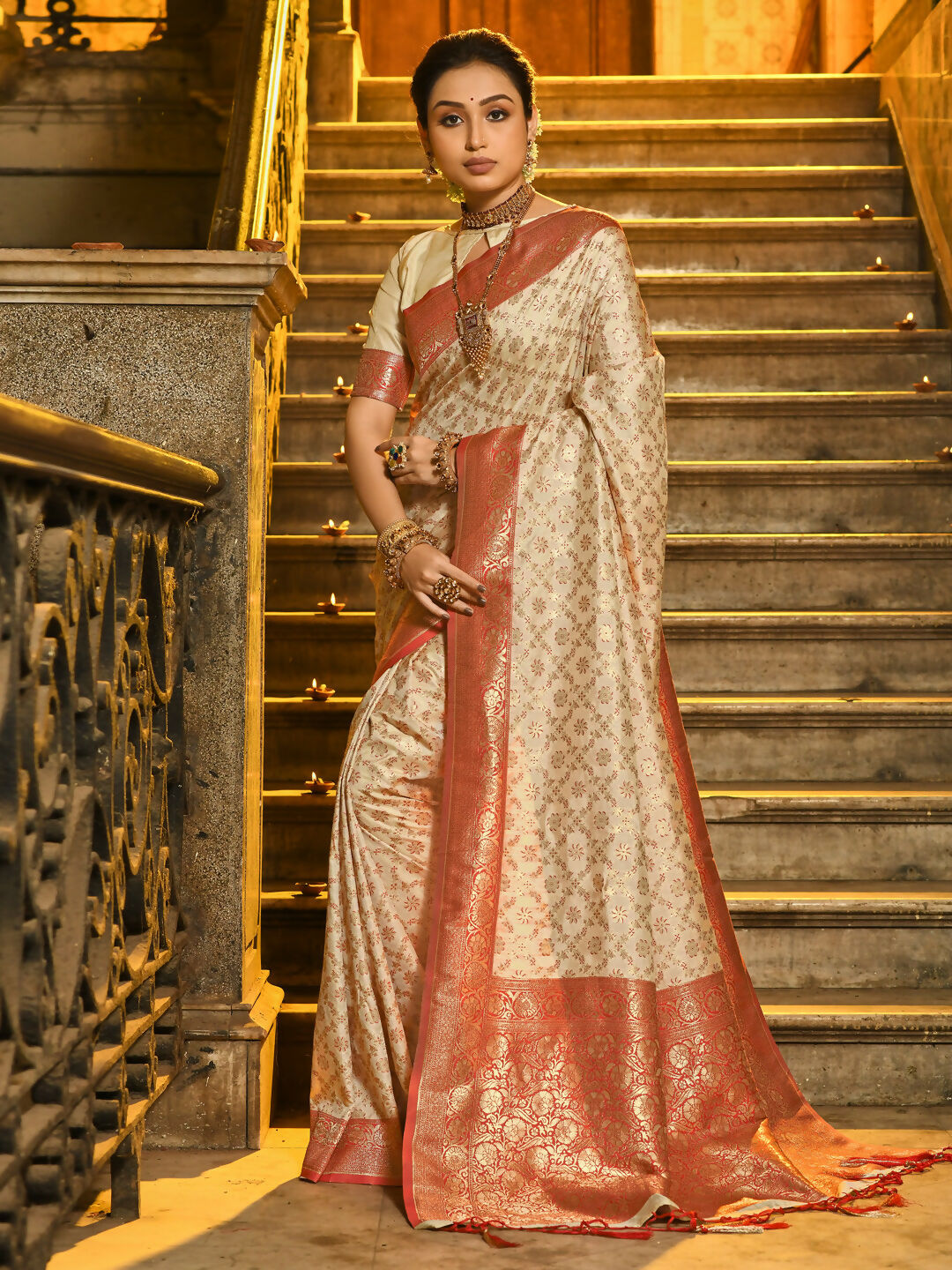 Shree Shyam Fashion Rajvastra Red Banarasi Silk Saree | Grocsy