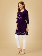 Jyoti Fashion Women's Purple Viscose Rayon Embroidered Casual Top | Grocsy
