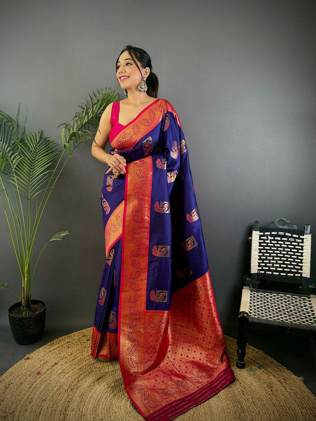 Joban Fashion Maroon Peacock Banarasi Silk Sarees | Grocsy