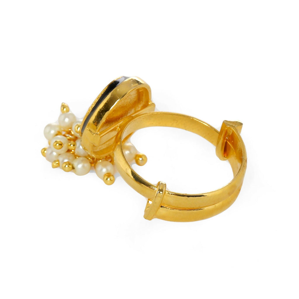 Kundan Ring with Pearls (Gold) - Ruby Raang | Grocsy