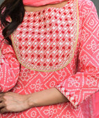 Yufta Women Pink Handblock Printed Kurta with Trouser & Dupatta | Grocsy