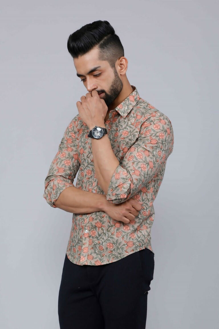 Miravan Men's Beige Comfort Floral Printed Casual Shirt | Grocsy
