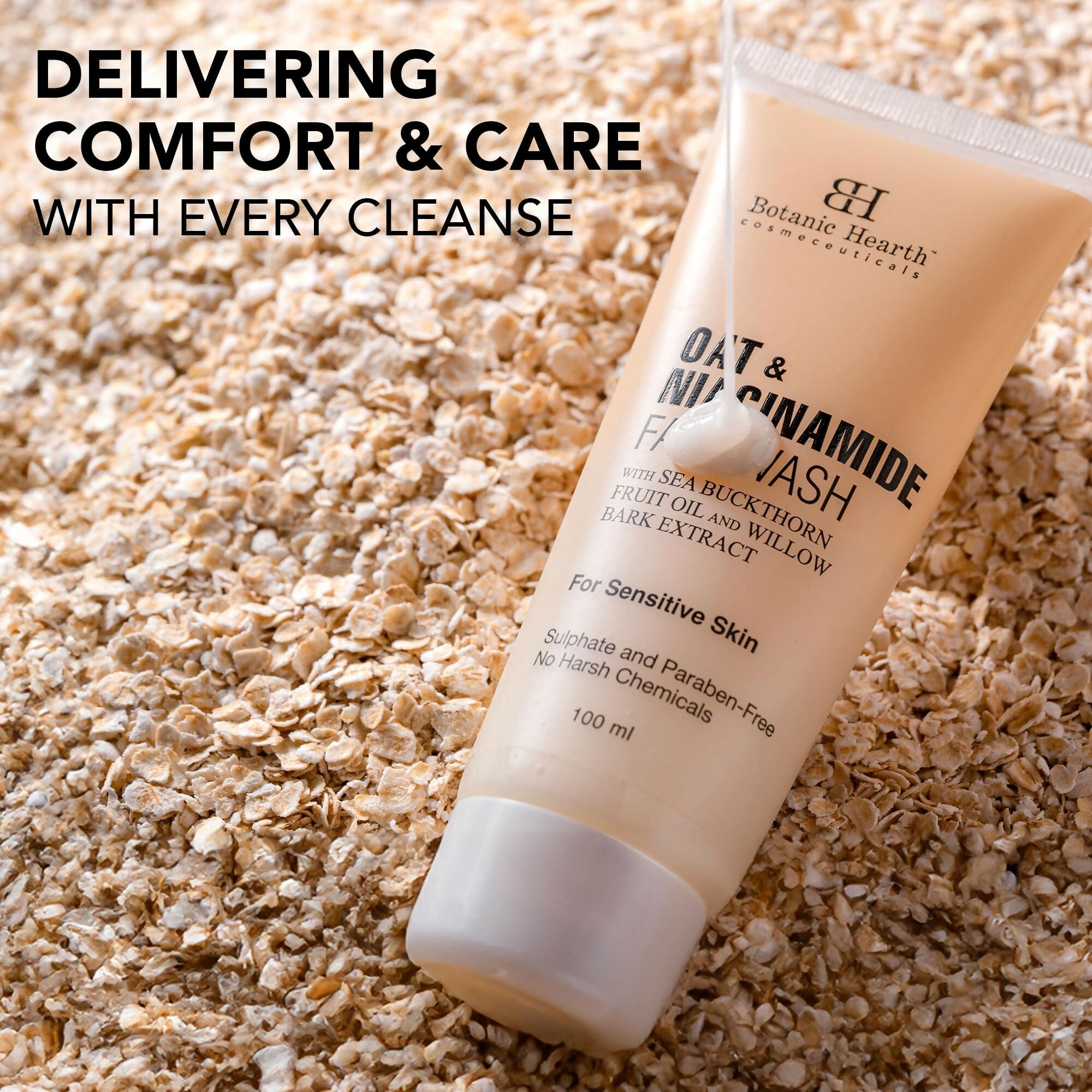 Botanic Hearth Oat & Niacinamide Cleanser Face Wash Enriched with Seabuckthorn Fruit Oil, Willow Bark Extract | Grocsy