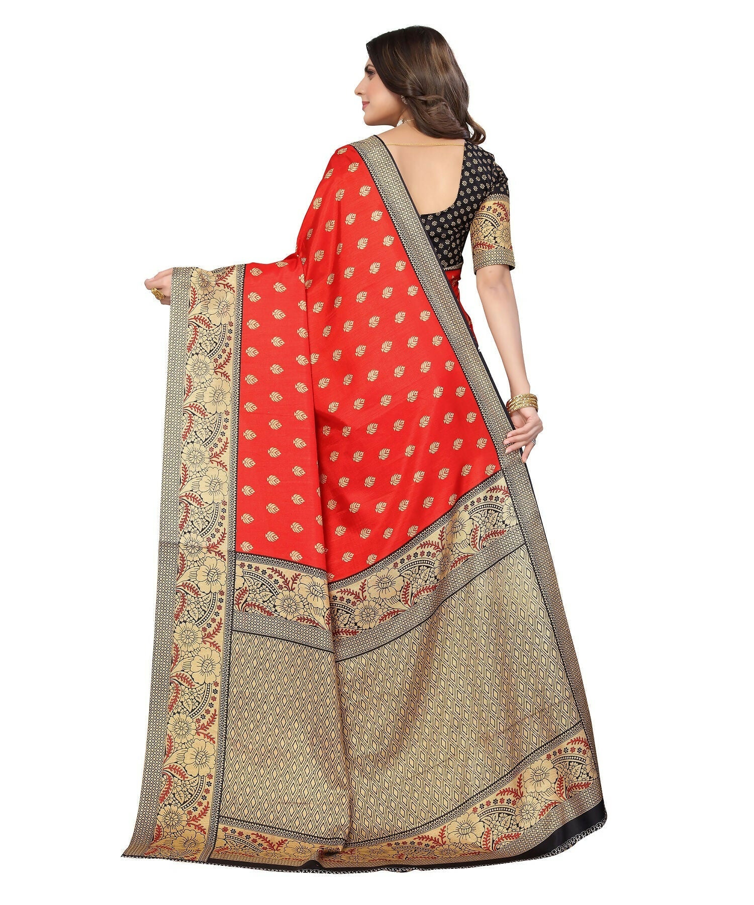 Vamika Red Printed Art Silk Saree | Grocsy