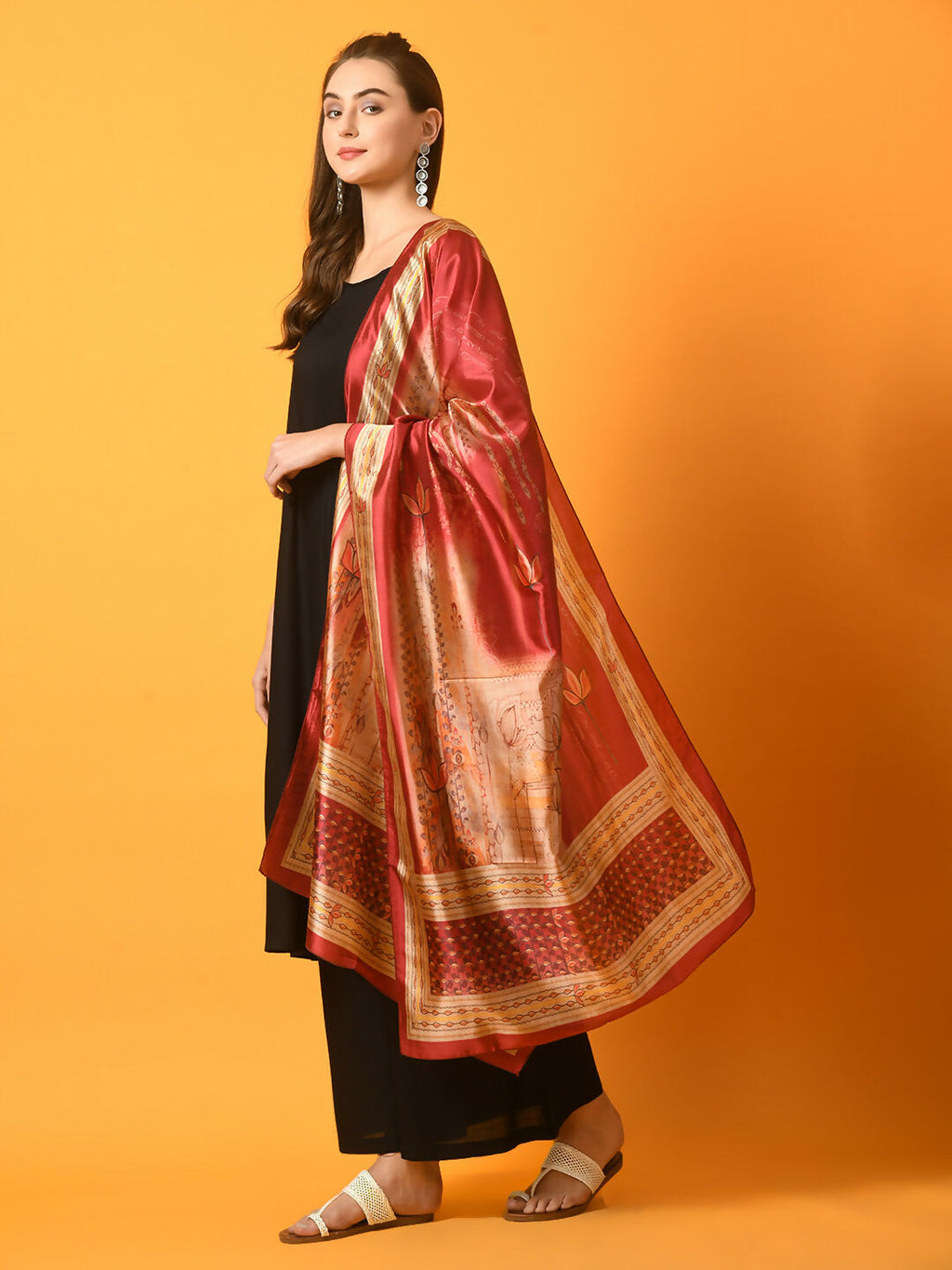 Myshka Women's Black Solid Anarkali Party Kurta Set With Printed Dupatta | Grocsy