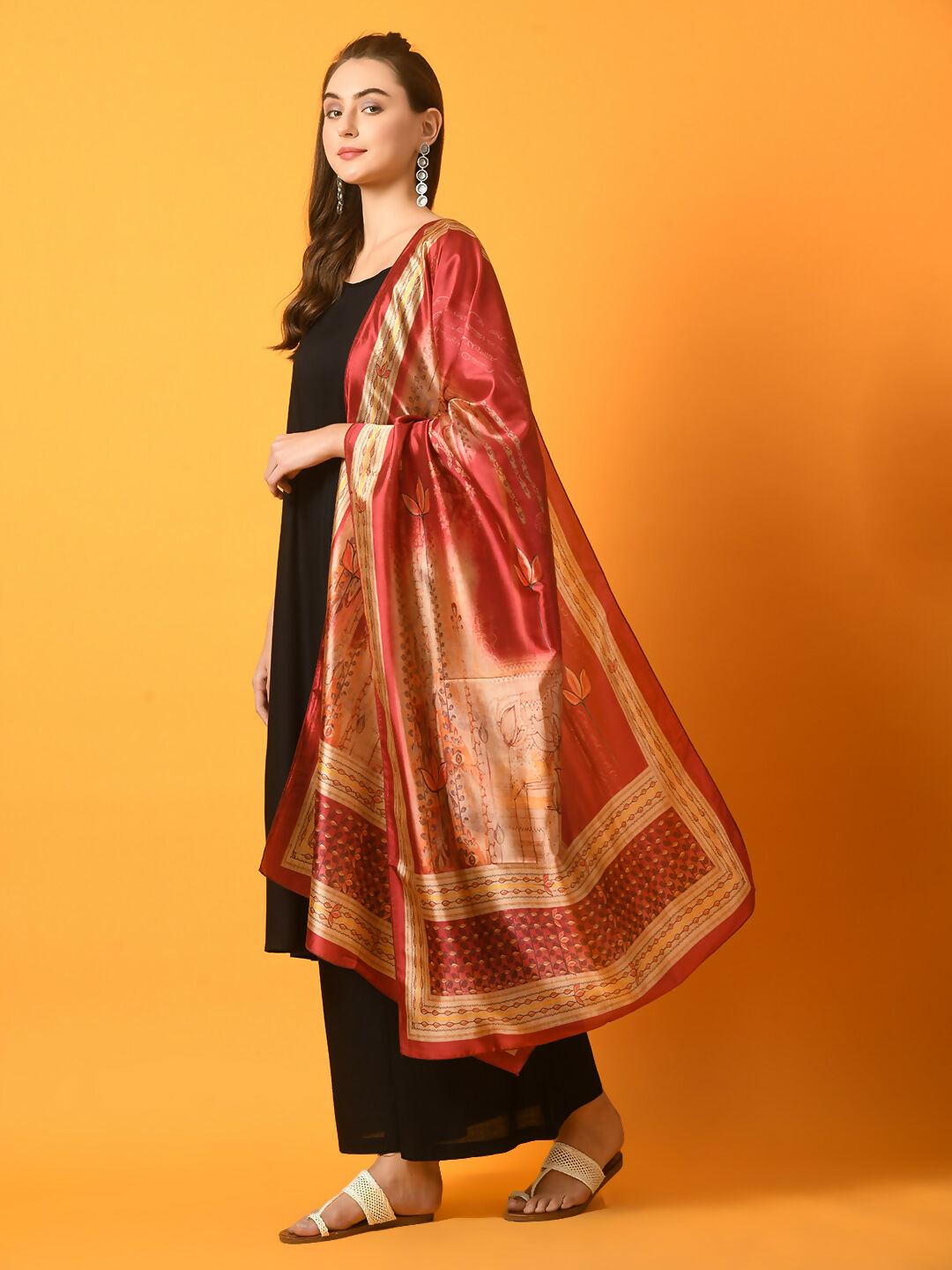 Myshka Women's Black Solid Anarkali Party Kurta Set With Printed Dupatta | Grocsy