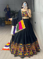 Yash Enterprise Black Rayon Cotton Embroidery Semi Stitched Navratri Chaniya Choli | Grocsy