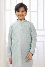 Raivat Ethnic Art Silk Embroidery Work Kids Kurta Pajama In Mint Green Colour | Grocsy