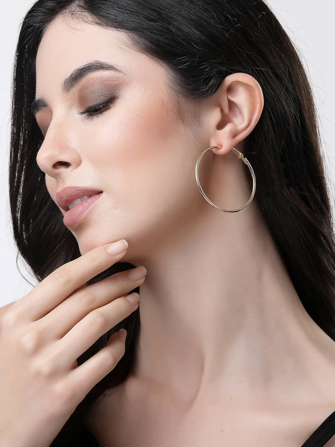 NVR Women Gold-Toned Geometric Hoop Earrings | Grocsy