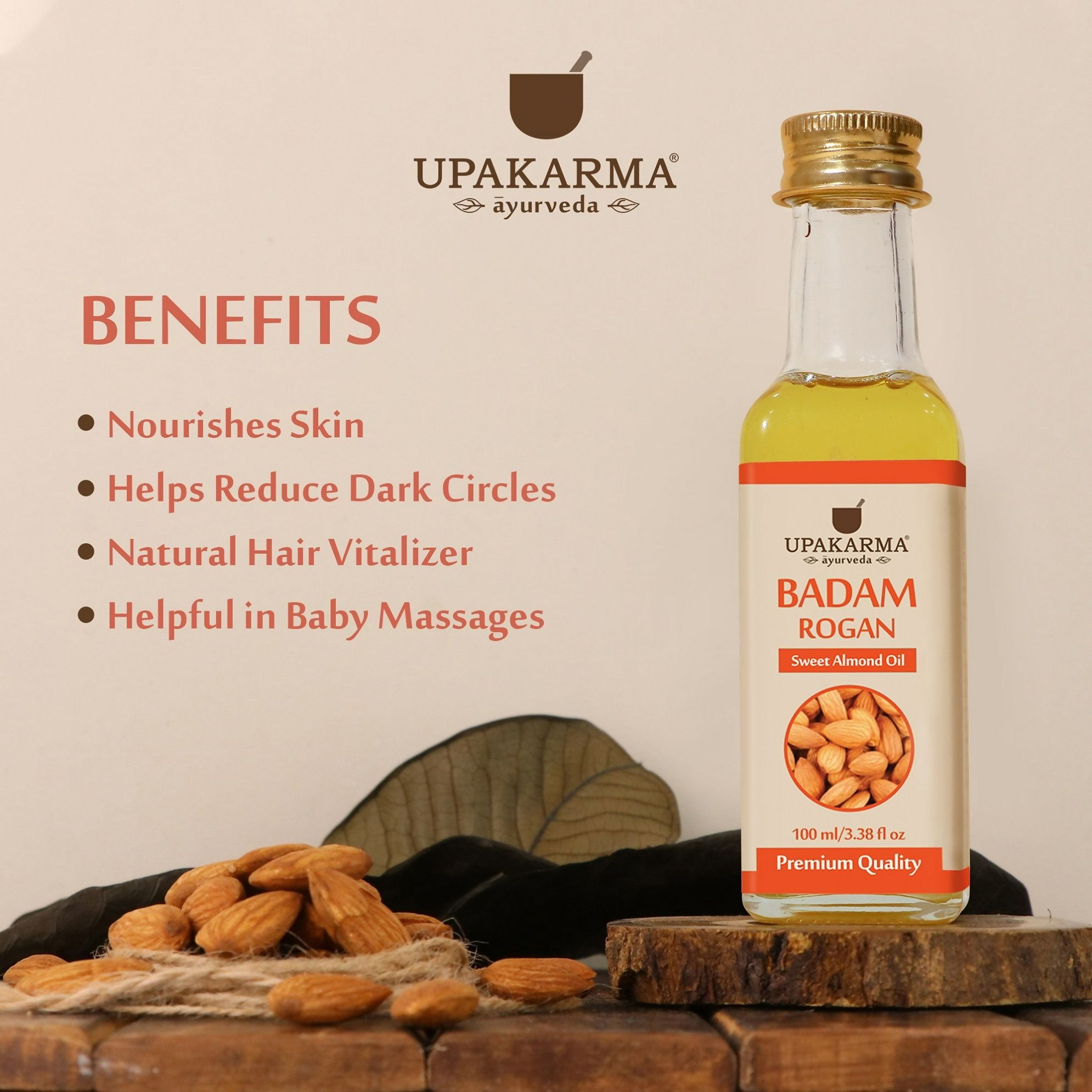 Upakarma Ayurveda Body Skin & Hair Oil Badam Rogan Sweet Almond Oil | Grocsy