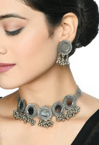 Mominos Fashion Johar Kamal Silver-Plated Brass Finish Mirror Work Women Choker | Grocsy