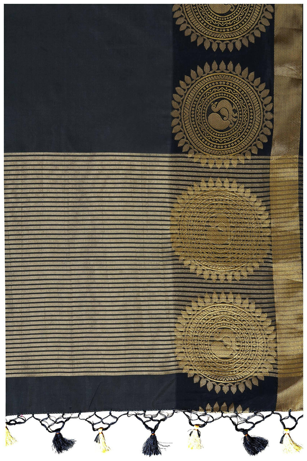 Mimosa Women's Banarasi Tussar Silk Black Saree | Grocsy