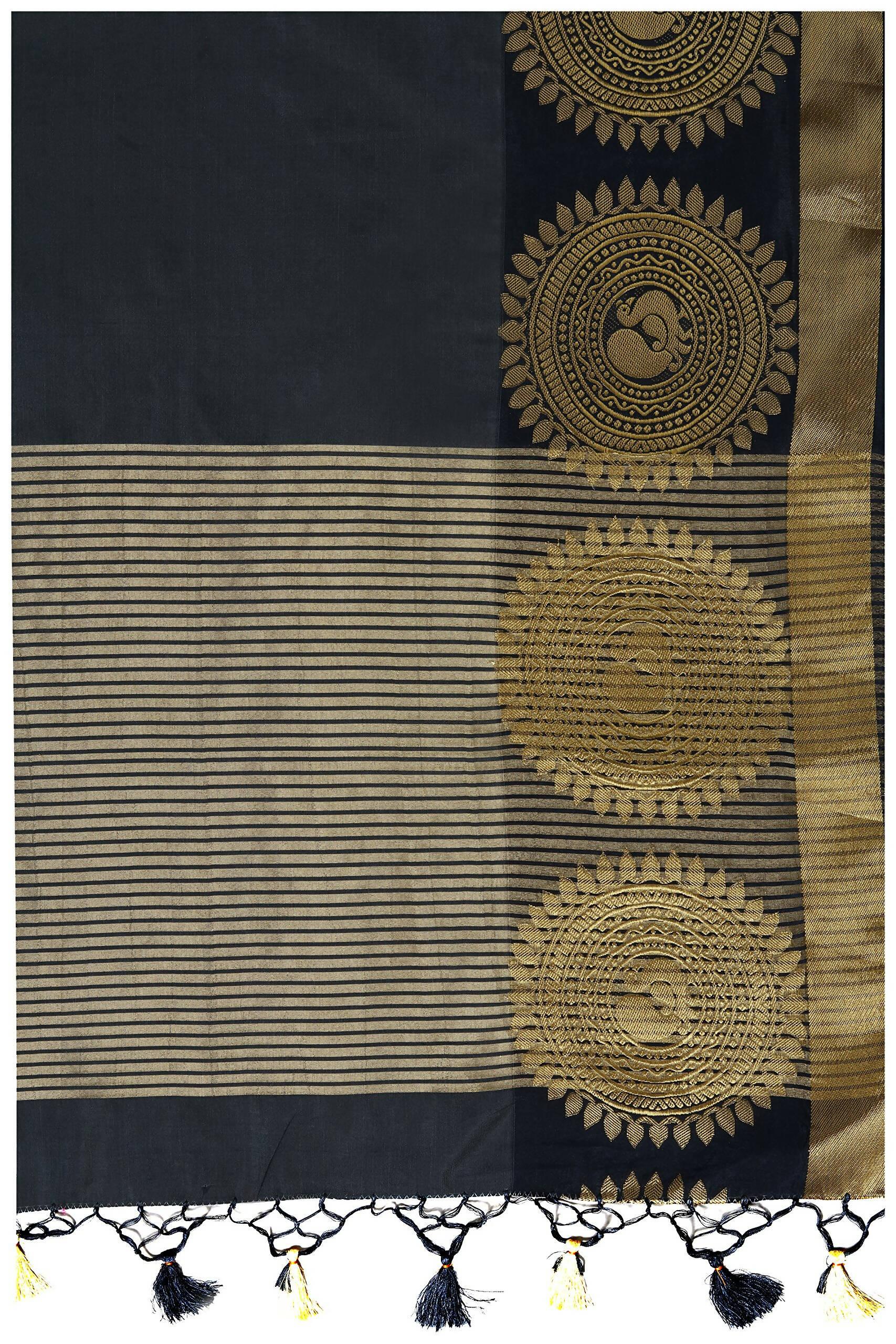 Mimosa Women's Banarasi Tussar Silk Black Saree | Grocsy