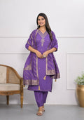 Purple Viscose Silk Embroidery with Thread and sequence Stitched Suit With Dupatta - Tanisha | Grocsy