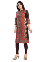 Snehal Creations Bombastic Brown Designer Digital Print Cotton Slub Fabric Long Kurti Tunic | Grocsy