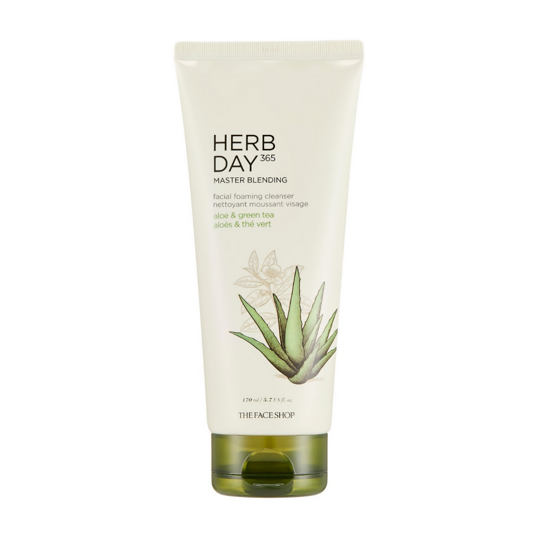 The Face Shop Herb Day 365 Master Blending Foaming Cleanser- Aloe & Green Tea - Korean Skincare | Grocsy