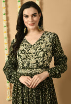 Joban Fashion Green Chinnon Kurta Set | Grocsy