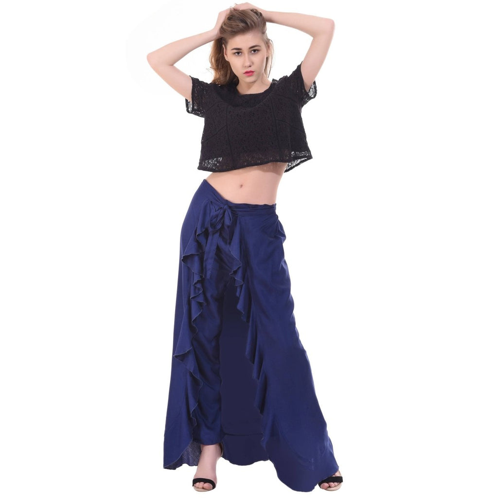 Asmaani Royal Blue Color Plain Ruffle Palazzo | Grocsy
