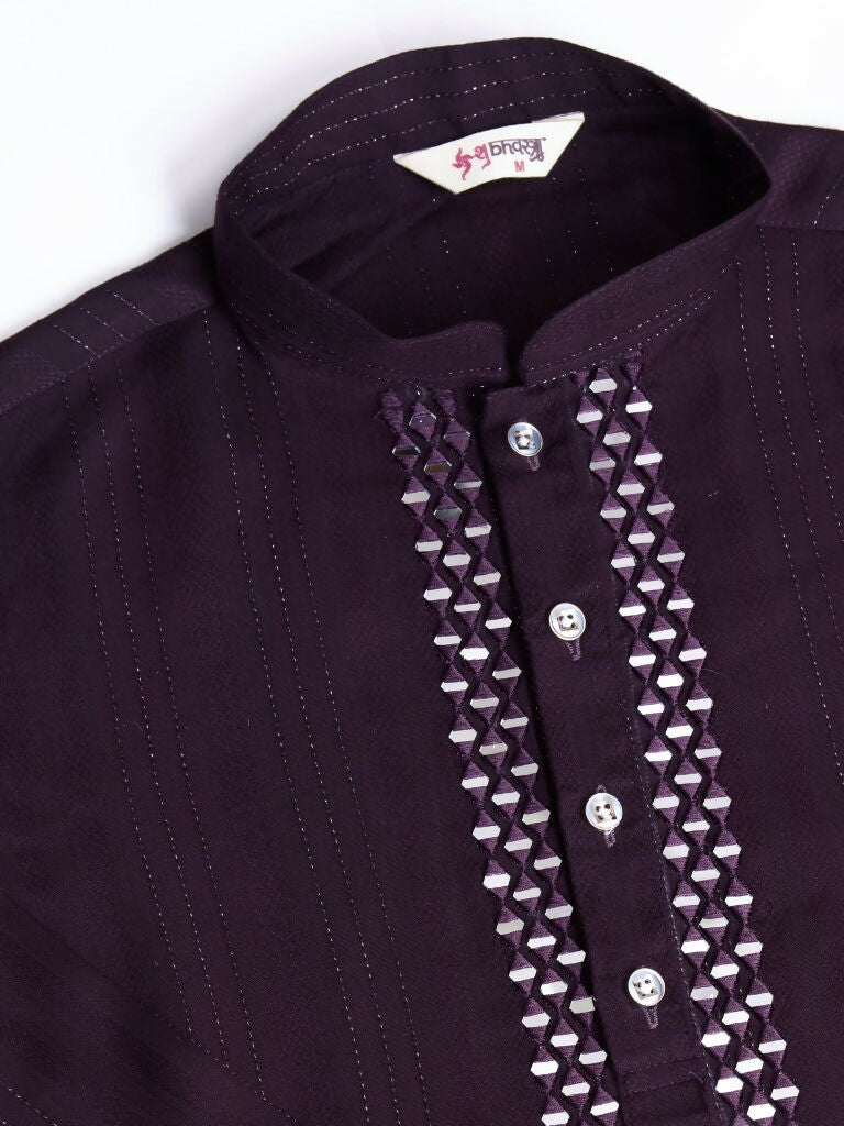 Vastranavya Traditional Festival Wear Viscose Thread & Sequence Embroidered Work Kurta Pant Set - Purple | Grocsy