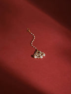 Gold-Polished White Kundan-Studded Beaded Layered Maang Tikka - Ruby Raang | Grocsy