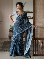 Suta Navy Blue Woven Design Pure Cotton Saree | Grocsy