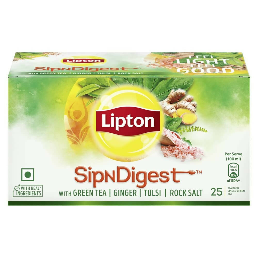 Lipton SipNDigest With Tulsi & Rock Salt Ginger Green Tea Bags | Grocsy