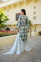 Vaasva Women SkyBlue Muslin Embroidered Kurta,Pant & Dupatta Set | Grocsy