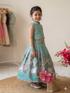 Teeya Creation New Girls Sky Blue Pichwai Embroidered Lehenga Choli Set-Blue | Grocsy