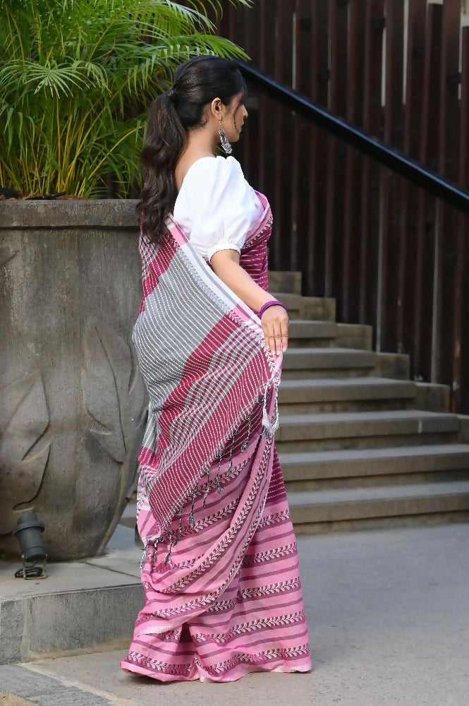 Beatitude Multicolor Cotton Tanchori Handloom Saree | Grocsy