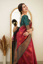 DEIANA'S Beautiful Designer Golden zari Soft Lichi Silk Saree - Maroon | Grocsy