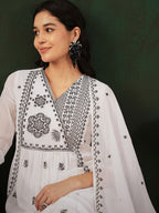 Sangria Floral Embroidered A Line Kurta With Trouser & Dupatta | Grocsy