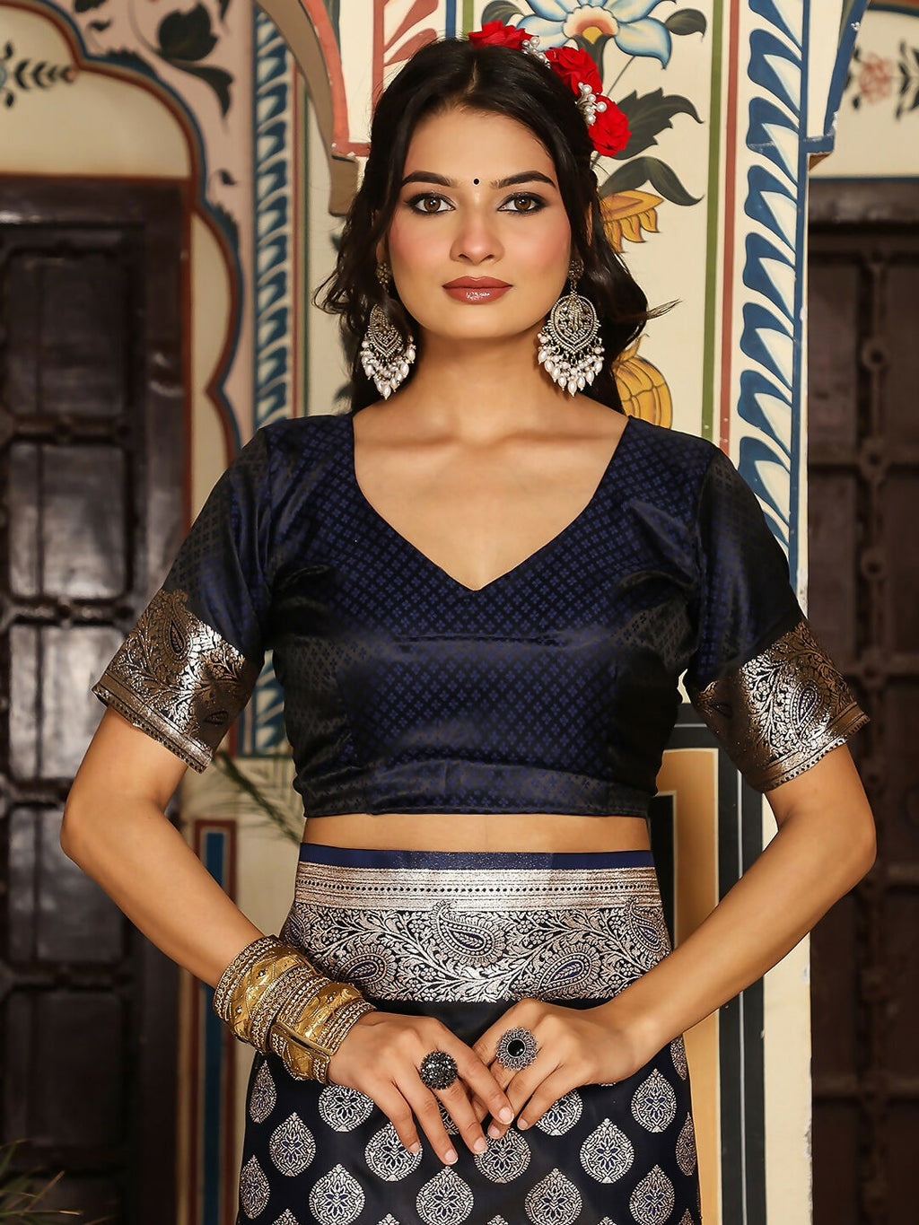 Shree Shyam Fashion Navy Blue Silk Saree | Grocsy