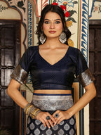 Shree Shyam Fashion Navy Blue Silk Saree | Grocsy