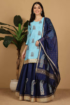 Joban Fashion Turquoise Silk Lehenga Set | Grocsy