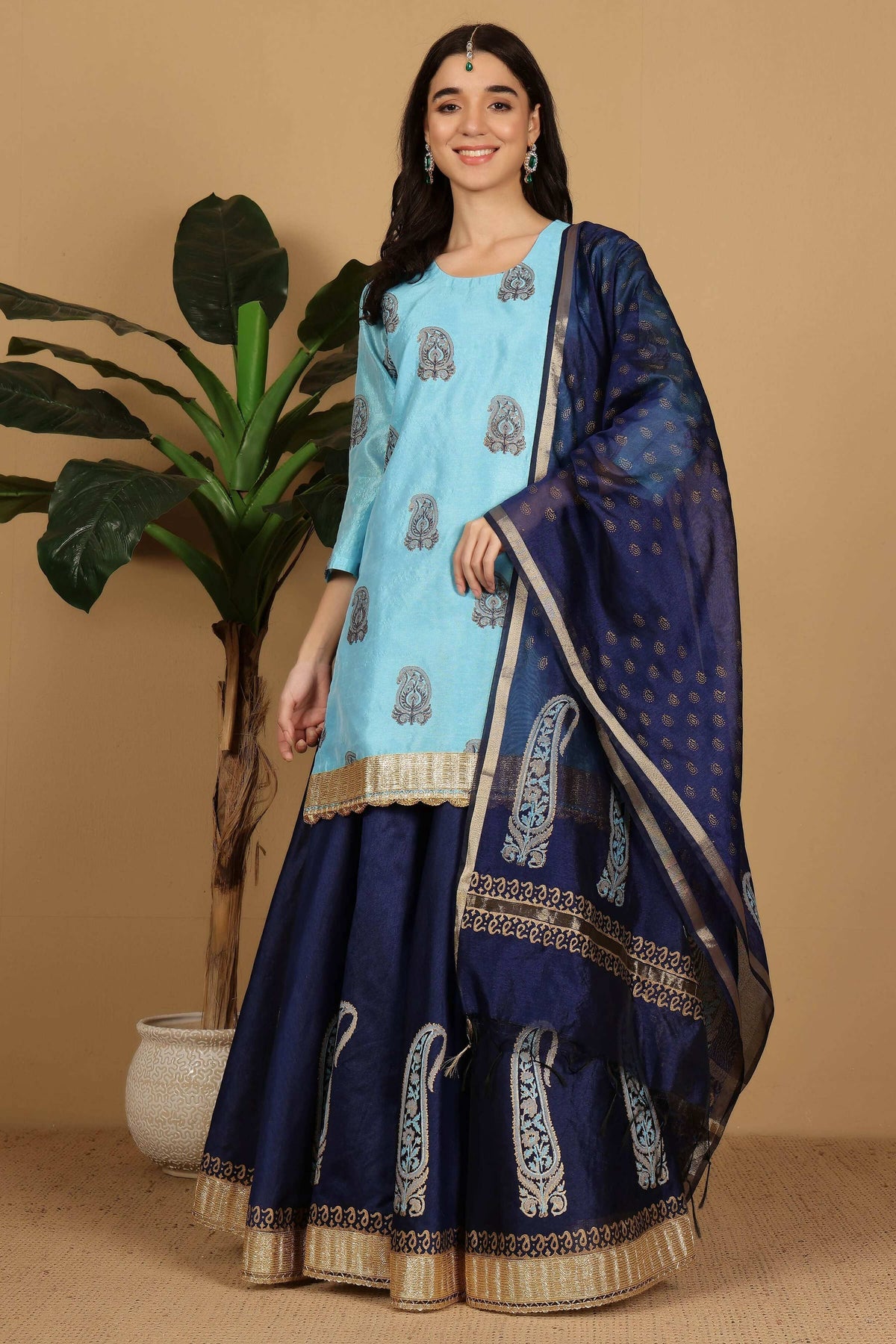 Joban Fashion Turquoise Silk Lehenga Set | Grocsy