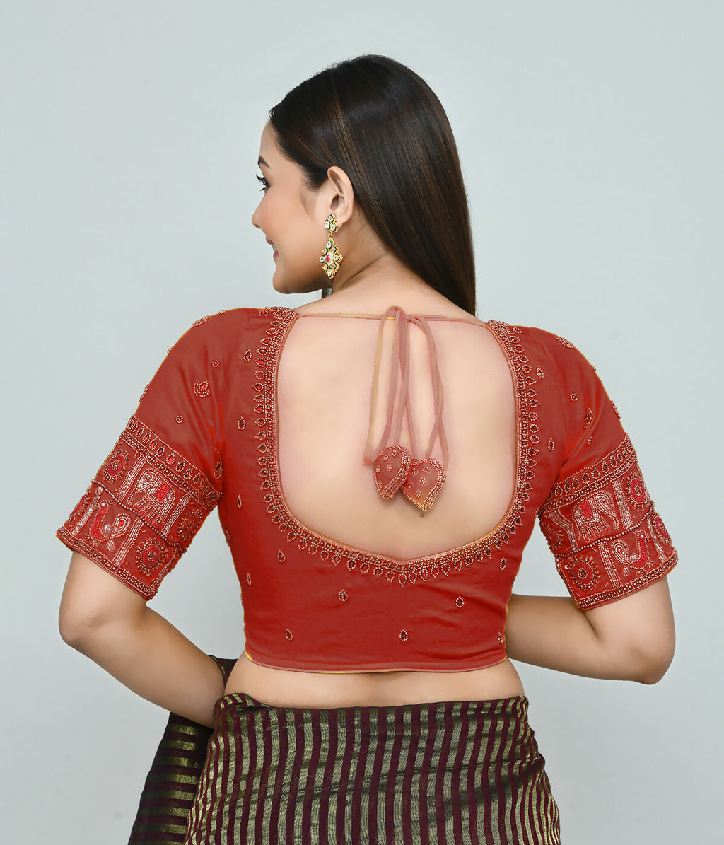 Joban Fashion Women's Red Embroidered Stitched Blouse | Grocsy