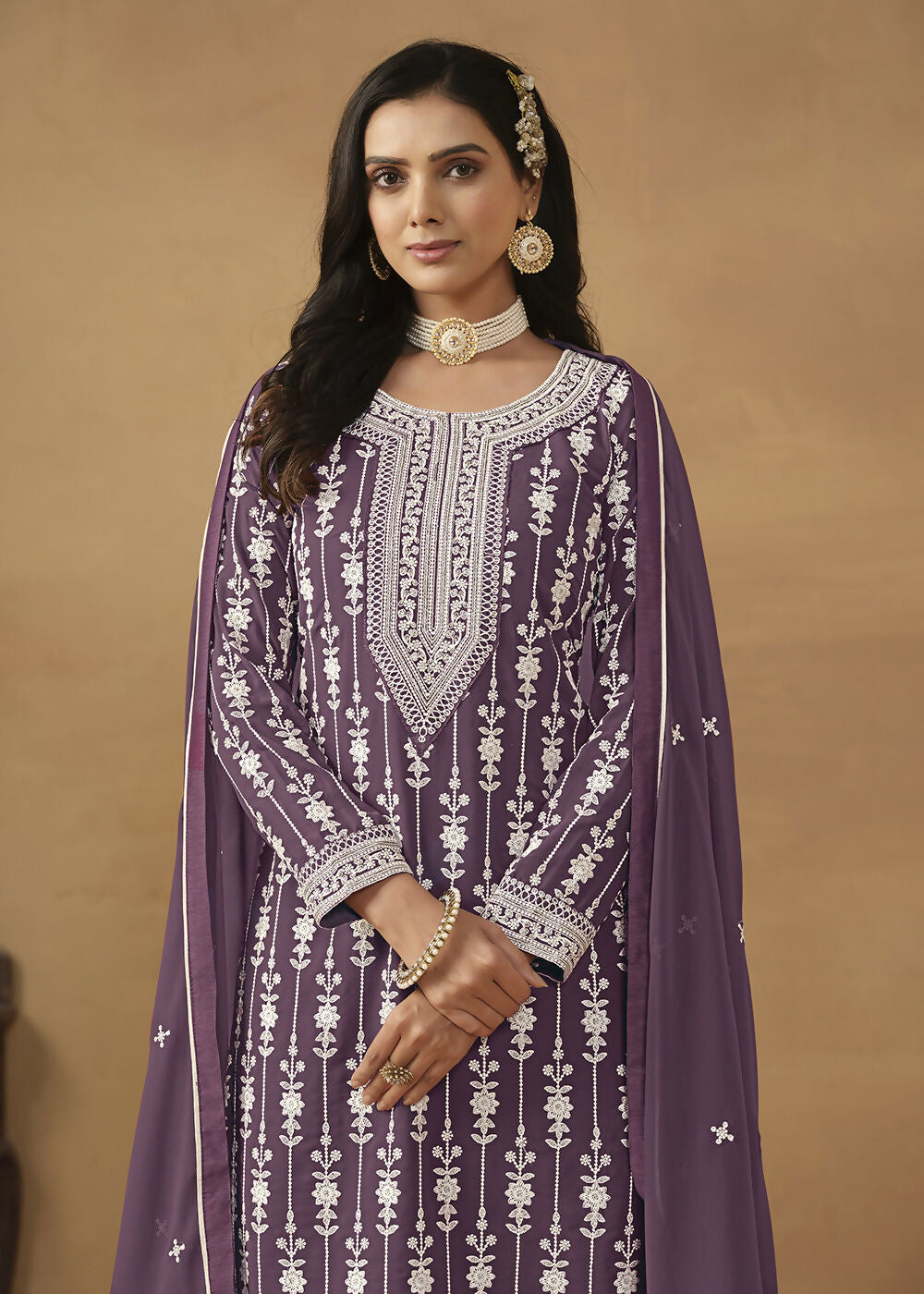Radiant Purple Embroidered Wedding Festive Gharara Suit - Emponline | Grocsy