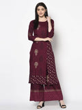 Aniyah Rayon Wine Color Block Print Straight Kurta Palazzo Set (AN-174K) | Grocsy